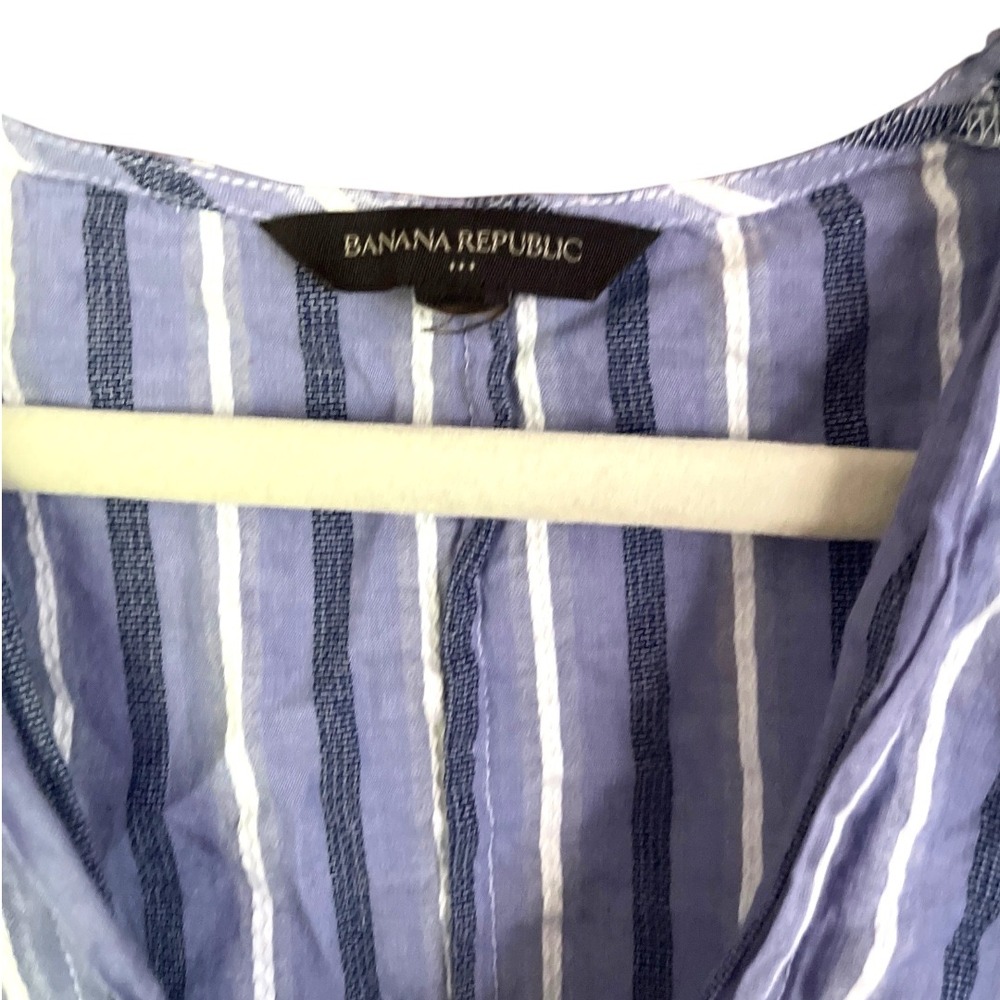 Banana Republic Blue Striped Cropped‎ Shirred Blouse V-Neck S - Picture 6 of 8